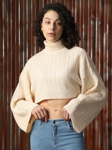 Image of High Star Women Acrylic Knitted Boxy Fit Turtle Neck Full Sleeves Sweaters 52