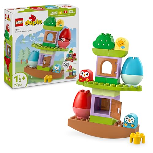 LEGO Duplo a minha primeira árvore balança e empilhamento - brinquedo educativo para meninas e meninos de 1 anos - conjunto de construção para a motocicleta fina com 2 figuras de pássaros 10440