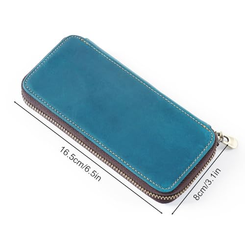 DONGKER Leather Pencil Pouch Case,Zippered Pen Pencil Stationery Bag with 3 Elastic Rope Pen Places& 1 Card Clip for Office - Image 4