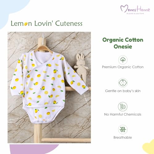 Image of MOM'S HOME Organic Cotton Front Open Kimono Onesie For Newborn Baby | New Born Clothing For Boys & Girls | 0-6 Months | Pack of 1