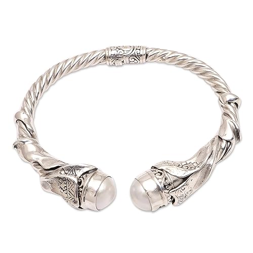 Novica White Cultured Freshwater Pearl .925 Silver Cuff Bracelet, Ethnic Glow' #TOP20