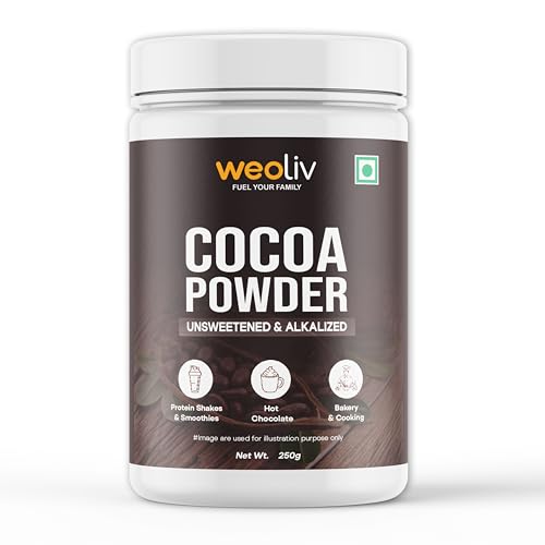 Image of Weoliv Unsweetened Cocoa Powder | Pure & Natural | Cocoa Powder for Cakes, Baking & Desserts | Hot Chocolate & Milkshakes | 250 g