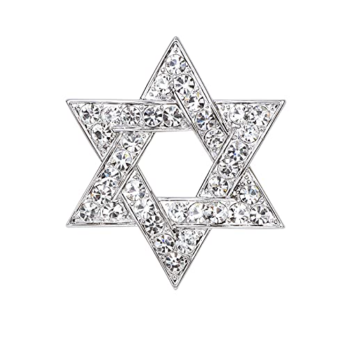 Vvcome Sparkle Crystal Star Of David Brooch Pin Rhinestone Star Bouquet Brooch Pin Lapel Pins Spiritual Brooch Badge (Silver) #TOP6