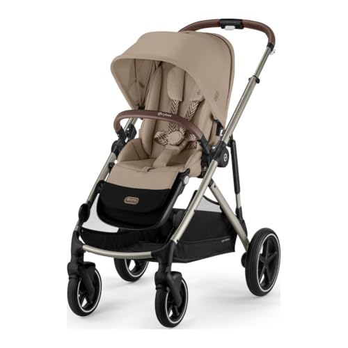 Cybex Gazelle S 2 Stroller – Modular Double Stroller for Infant and Toddler, Includes Detachable Shopping Basket, Over 20+ Configurations, Folds Flat for Easy Storage - Almond Beige/Taupe Frame