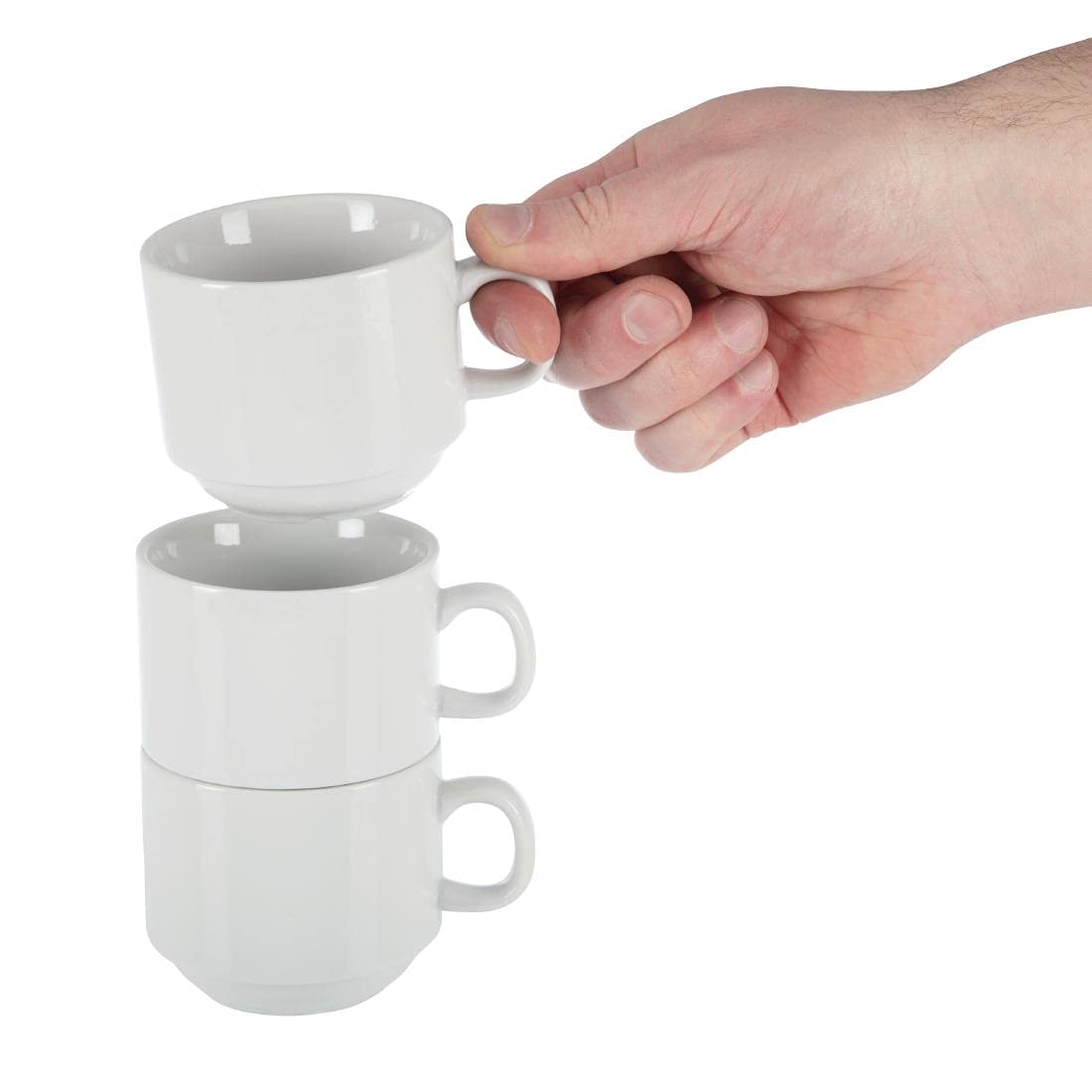 Olympia Whiteware stapelbare Teetassen, 200 ml (12 Stück), weißes Porzellan, Teetassen und Kaffeetassen, splitterfest, passend für Untertasse CB468, mikrowellen-/spülmaschinenfest, CB467