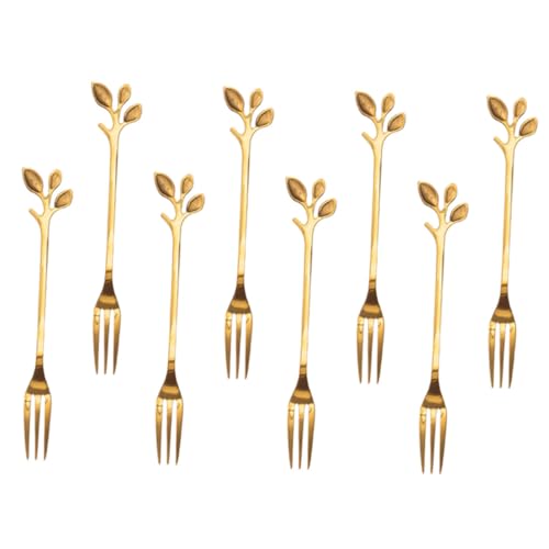 BEBEMOKO 8pcs Branch Fruit Fork Cake Fork Cake Picks Flatware Forks Dessert Forks Cocktail Picks Heart Pan Two Prong Fruit Fork Mini Fruit Fork Bulk Dinner Forks Stainless Steel Fruit Forks