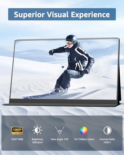 Image of Yodoit Portable Monitor 15.6 inch 1920x1080 FHD IPS Travel Screen Display with USB-C Plug & Play, Built-in Speakers Smart Cover for MacBook PC Xbox, Extended Display for Remote Workers (Black)