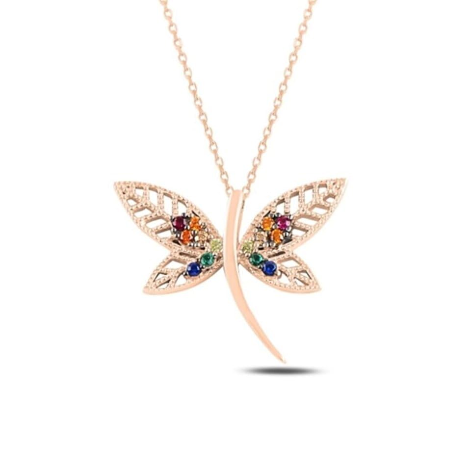 Madam Matmazel Yusufçuk Kolye, Kübik Zirkon (CZ) 925 Ayar Gümüş, Dragonfly Kolye, Kız, Arkadaş, Anne, Hediye Paketli