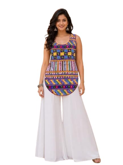Women's Multicolor Embroidered Sleeveless Square Neck Cotton Top-image-16
