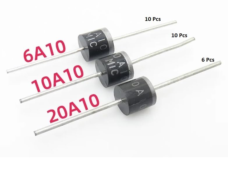 Miniatura 6 de Smartek-E Paquete de tres diodos rectificadores 20A10, 10A10, 6A10, R-6, diodos electrónicos de silicio de 1000 voltios, 26 unidades.