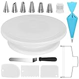 Kootek Cake Decorating Kit Supplies Baking Tools with Cake Turntable, 6 Numbered Cake Decorating Tips, 1 Icing Spatula, 3 Icing Smoother, 1 Silicone Piping Bag, 1 Cake Leveler, 1 Coupler Frosting Set