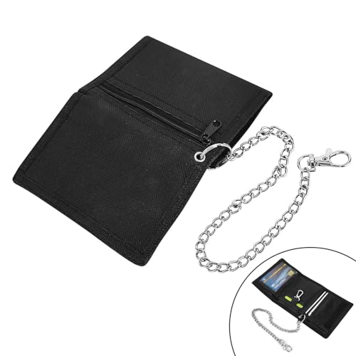 YWKJDDM Cartera delgada para hombre con cremallera de clip de cadena, cartera de tela para viajes, deportes, para adolescentes, niños, hombres, Black, 12 x 8 x 1 cm, Clásico