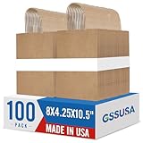 GSSUSA 100 Pack Brown Paper Bags with Handles, 8 x 4.25 x 10.5 in Medium Kraft Gift Bags Bulk for Small Business, Retail Shopping, Party Favor & Merchandise, Sturdy, Made in USA