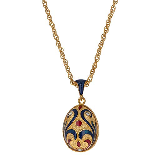 BestPysanky Red Studs on Gold Tone Royal Egg Pendant Necklace 20 Inches