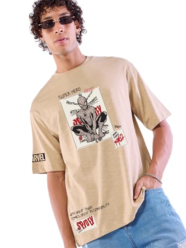 T-shirt Spiderman coupe oversize pour homme avec imprimé graphique en coton flammé col rond