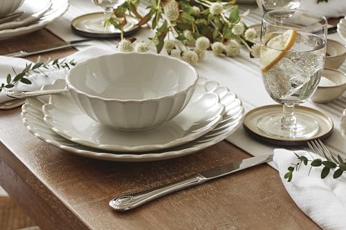 Image of Lenox Dinnerware Sets, French Perle Scallop White 24-Piece Dinnerware Set, Service For 8, Stoneware Material, Dishwasher Safe, Microwave Safe, Bowls, Plates And Bowls, Dinner Dishes (White, 24 Piece)