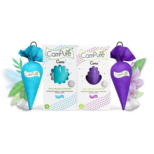 Image of CamPure Camphor Cone (1 Original + 1 Lavender) Pack Of 2-100% Organic | Air Freshener For Car, Wardrobe, Office Cabin's, Drawers, Travel Bag & Bathroom
