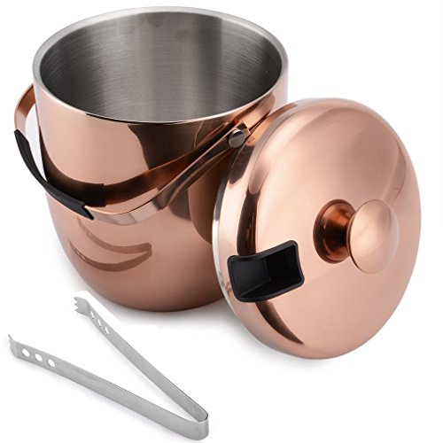 Ice Bucket, Stainless Steel Double Wall and Insulated Ice Buckets with Lid