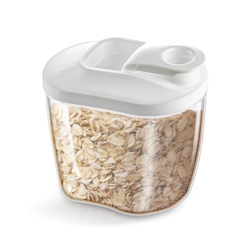 perfk Food Storage Container with Lid Airtight Easy Pouring Spout Multipurpose Pantry Organizer for Spaghetti Dry Goods Nuts Pasta, White Small
