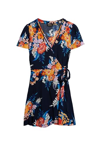 Image of Superdry Women's Short Mini Wrap Dress with Print, Anemore Navy, 10