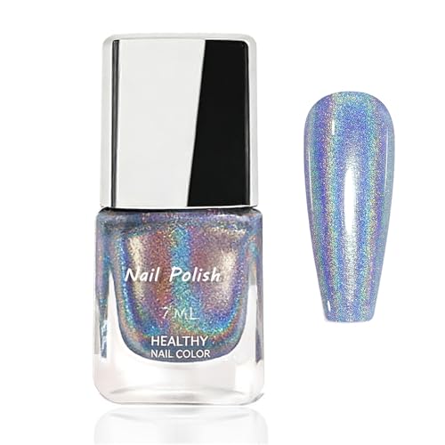 Virellay Blau Schnelltrocknender Chrom Nagellack, Holographic Langlebiger Glitzernagellack mit Holographischem Lasereffekt, Glitter Nail Polish Ohne UV Lampe für Nail Art (Blau, 7ML)