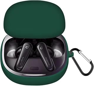 جراب حماية سماعة ايربودز مصنوع من السيليكون لجهاز انكر ساوند كور ليبرتي 4 ان سي، بمشبك للتعليق (أخضر)