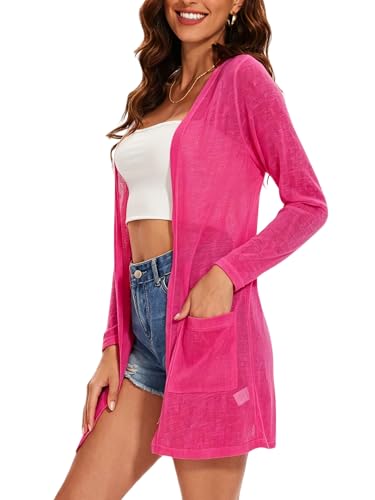 Image of Spicy Sandia Women's Lightweight Sheer Cardigans with Pockets Kimono Cover Up for Summer