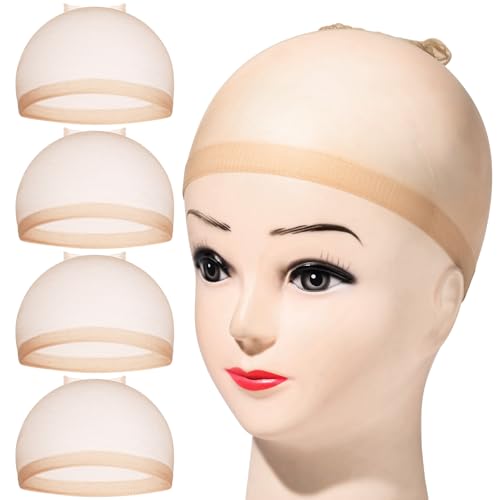 Fandamei 4 pieces Light Brown Stocking Wig Caps Stretchy Nylon Wig Caps for Women