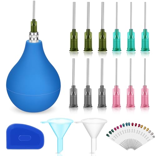 Dandat 34 Pcs Pottery Tools Supplies Ceramic Precision Applicator Slip Trailing Bottles Ceramic Precision Tips Applicator 3 Ounce Clay Tools Set Needle Tip Squeeze Bottle for Pottery Glaze(Blue)