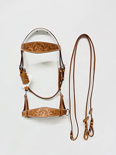 Amazing Horse Stuff Sidepull Bitless Bridle With Designer Hand Carving On Browband & Noseband Oval Shaped (Cob) #TOP2
