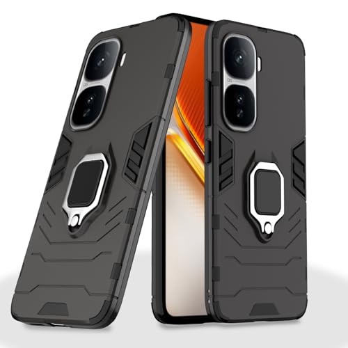 Image of Pikkme D5 Tough Armor Bumper Case | 360 Protection Case | Ring Holder Stand Back Cover for iQOO Neo 10 5G (Black)