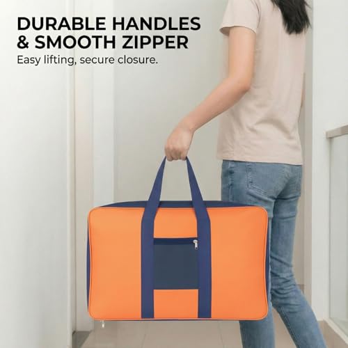 Image of EASY HOME 33 litre Under bed Storage Bags for Clothes | Cloth Storage Organizer with Zip Closure | Wardrobe Bag for Sarees, Quilts & Blankets | Moisture Proof Nylon Cover Bag (44x24x31 cm, Medium)
