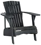 SAFAVIEH Outdoor - Vista Solid Wood Adirondack Chair, Dark Slate Grey, 13.4" Seat Height, Built-in Wine Glass Holder, Acacia Wood for Deck, Patio, Backyard (PAT6727K)