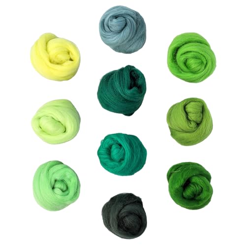 10 Colors Fiber Wool, Needle Felting Wool Roving, Spinning Wool Roving Yarn Needle Felting Hand Spinning for DIY Craft Supplies (Green)