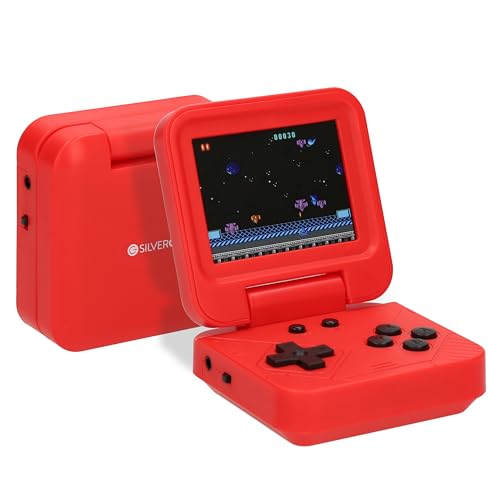 Silvergear® Consola de juegos portátil retro plegable en color rojo | 240 juegos clásicos | Consola de videojuegos compacta para niños y adultos | Pantalla a color de 2,8 pulgadas