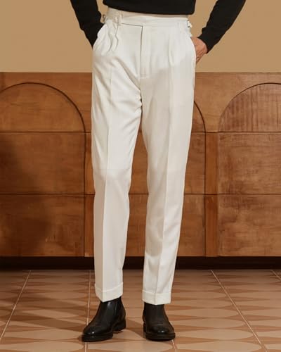 Men's Dress Pants Vintage Pants Straight Fit Flat Front Business Casual Golf Pants2