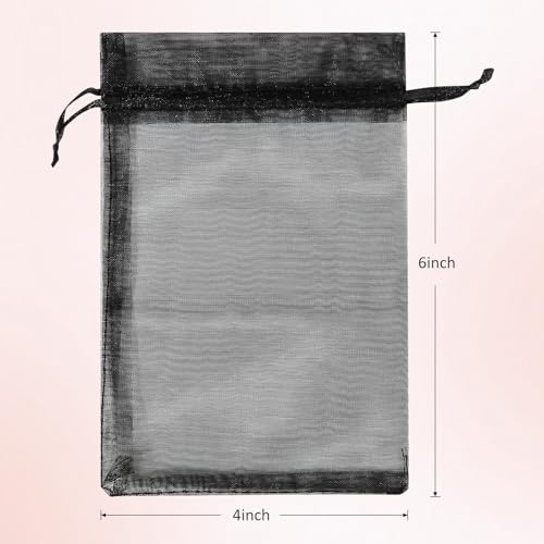 Image of 50PCS Sheer Organza Bags, Wedding Favor Bags with Drawstring, 4x6 inches Jewelry Gift Bags for Party, Jewelry, Festival, Makeup (Black)