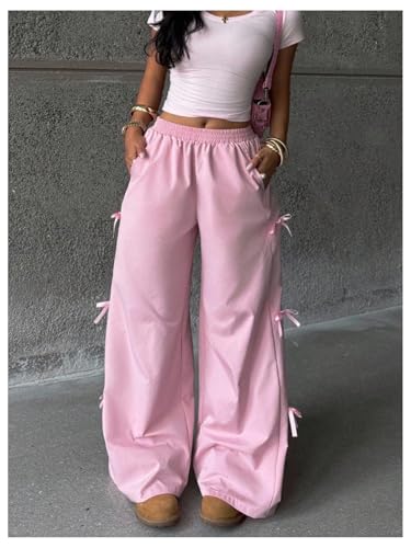 SOLY HUX Girl's Baggy Sweatpants Y2k Bow Elastic Waist Wide Leg Long Pants with Pockets4