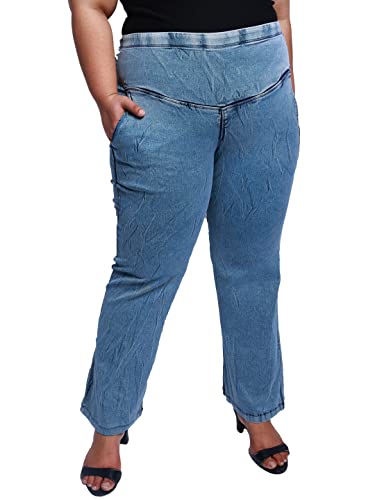 Image of AMYDUS Plus Size Women Flared Jeans | to Fit Waist 36 to 54 Inches | High-Waist | Stretchable | 2 Pockets | Tummy Tucker Denims for Ladies - L to 9 XL
