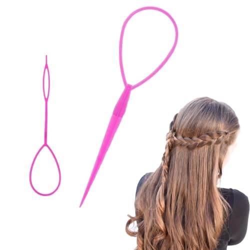 2 Pcs Ponytail Pull Through Hair Hoop Tool, Braiding Tool topsy tail hair tool, Hair Pull Through Tool, PonyTail Hair Tool, Hair Braiding Tools Hair Looping Tool Styling Maker For Women Girls(Pink)