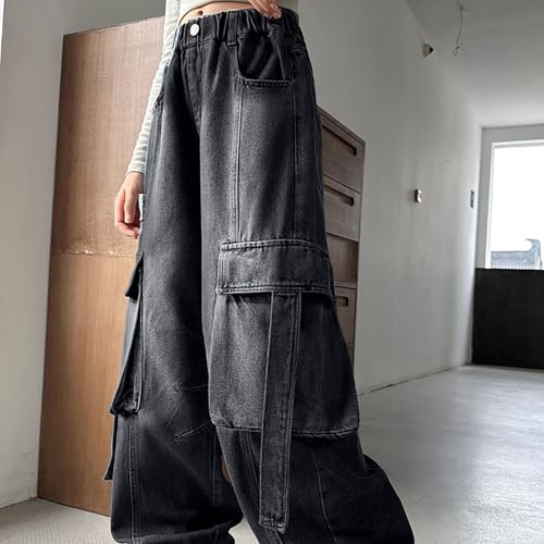 Teen Girl Cargo Pants Girls Y2K Cargo Trousers Jeans Wide Leg Denim Pants with Multi Pockets 4-15 Years Streetwear4