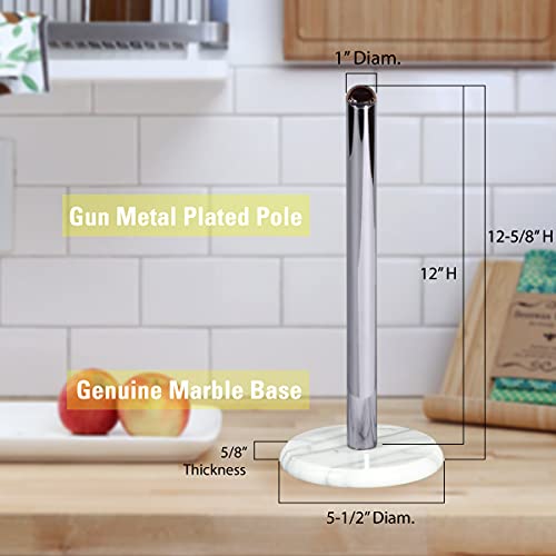 Creative Home Natural Marble Base Paper Holder Kitchen Towel Dispenser With Chrome Plated Pole, 5-1/2" Diam. X 12-5/8" H, Off-White (Patterns May Vary) #TOP2