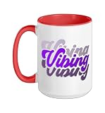 Purple and Golds Vibing-golds & Purple Color Graphic Ceramic Mug, Red/White, 15oz