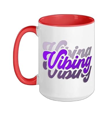 Purple and Golds Vibing-golds & Purple Color Graphic Ceramic Mug, Red/White, 15oz