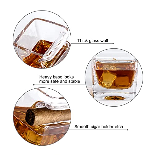 Vonams Stone Cigar Whiskey Glasses Set Of 2-12Oz Old Fashioned Glass With Side Mounted Holder Rest thumb #3