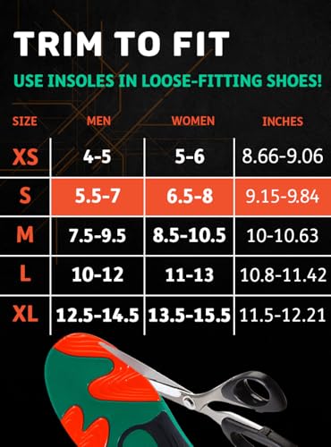 Image of Sport Shoe Insoles - Plantar Fasciitis Relief - High Arch Support - Enhanced Shock Absorption - Injury Prevention - Running Shoe Inserts for Men and Women (Flame, S)