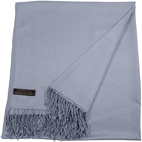CJ Apparel Slate Grey Blue Grey Cadet Gray Solid Color Tassels Design Nepalese Shawl Seconds Scarf Wrap Stole Throw Head Wrap Pashmina Hand Made in Nepal New