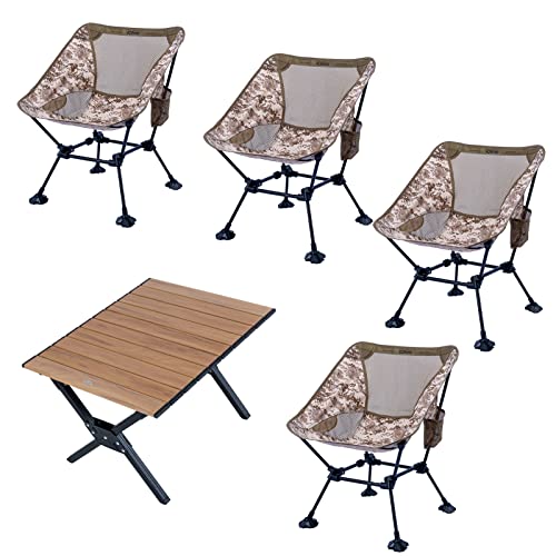 Iclimb 4 Ultralight Compact Anti-Sinking Large Feet Chair And 1 Lightweight Stable Elegant Rectangle Alu. Folding Table Bundle, For Four Adults Outdoor Camping Beach Concert #TOP6