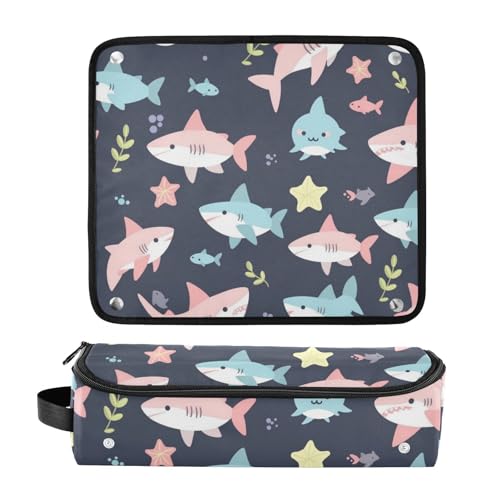 Bolso de viaje para herramientas de cabello Hot Hair Tools con tapete resistente al calor extraíble, bolso protector para planchas, rizadores y estilizadores, diseño de peces y estrellas en azul profundo miniatura 3