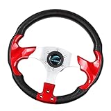 JicSuXi Universal Black Blue Flat Bottom D-Shape 320MM Sport Steering Wheel, Red10, 32cm